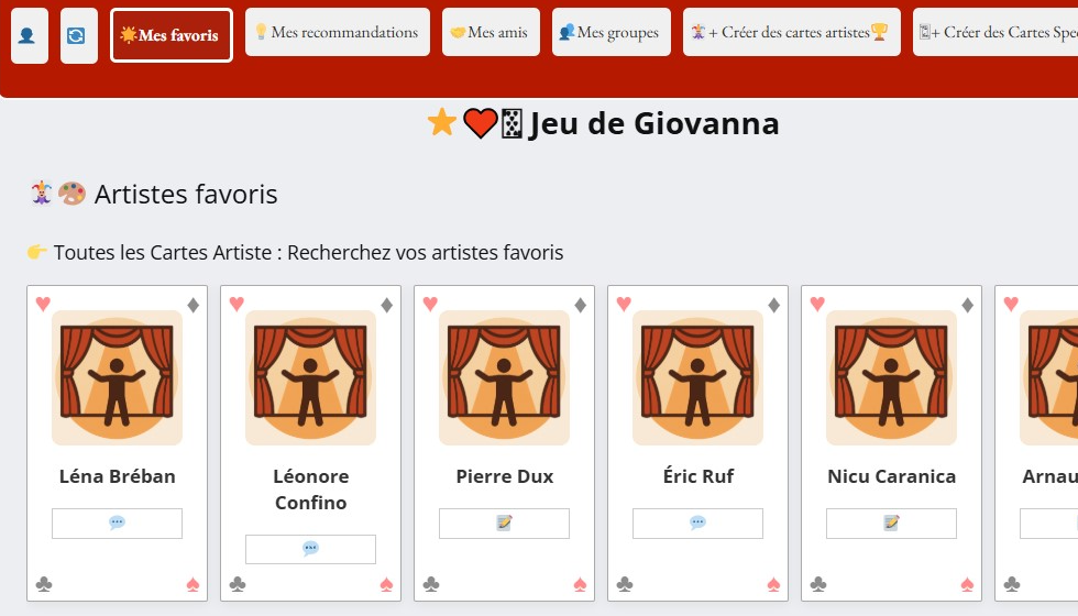 Collectionnez vos cartes Artiste